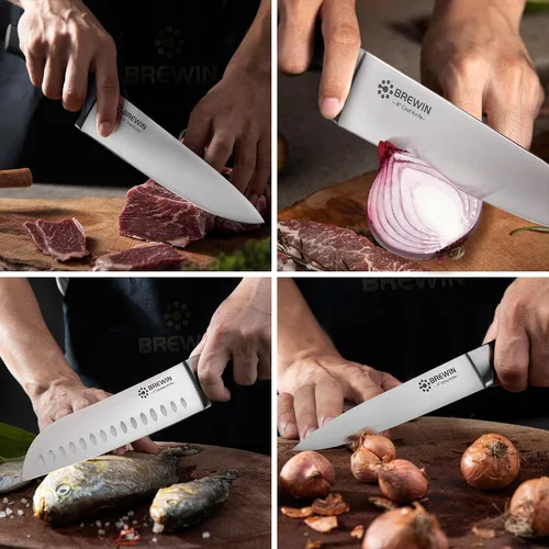 Miniatura 6 de Brewin Cuchillos de cocina profesionales, juego de cuchillos de chef de 3 piezas, cuchillos afilados para cocina, acero inoxidable de alto carbono