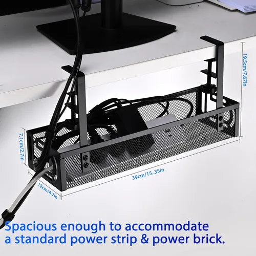 Miniatura 4 de Bandeja de Gestión de Cables para Debajo del Escritorio Pequeña – Organizador de Cables con Soporte de Abrazadera y Gestión de Cables para Debajo