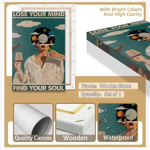 Miniatura 2 de Póster retro con texto en inglés «Lose Your Mind Find Your Soul», arte de pared inspirador para la salud mental, arte abstracto de música cósmica