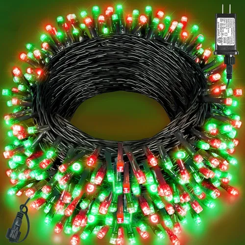 Miniatura 20 de 120 luces LED de Navidad de 40 pies para exteriores, guirnalda de luces de Navidad naranja impermeable, 8 modos de luces conectables para árbol