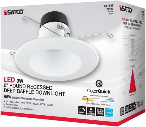 Miniatura 8 de Satco 9W CCT-Baffle profundo empotrable LED Downlight 4.29 pulgadas de alto y 7.2 pulgadas de ancho