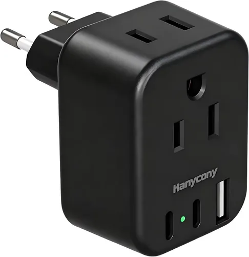 Miniatura 13 de Adaptador de enchufe de viaje europeo USB C, adaptador de enchufe internacional HANYCONY de EE. UU. a Europa, enchufe de 2 tomas, 3 puertos USB