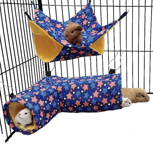 EAEDMY Túnel para Cobaya Hamaca para Hurón, Túnel de Esquina y Tubos y Cama para Animales Pequeños para Erizo Cobaya Chinchilla Juguetes de 3.