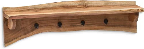 Alaterre Furniture Alpine - Perchero de madera natural con borde vivo, gancho de pared de madera maciza de 36 pulgadas con estante superior y 4