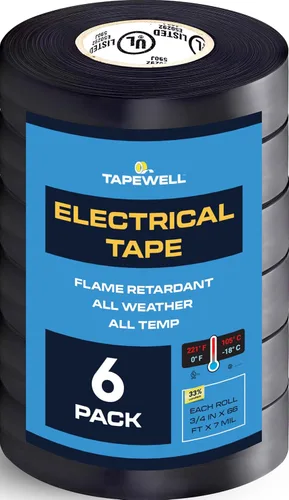 Miniatura 12 de TAPEWELL Cinta eléctrica de vinilo negra, grado profesional, 3/4 pulgadas x 66 pies, paquete de 10
