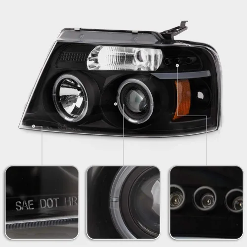 Miniatura 4 de ACANII - Focos con anillo LED halo negro para Ford F150, proyectores, faros delanteros, lado del conductor y del pasajero