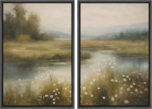 Miniatura 35 de SIGNWIN Lienzo enmarcado para pared, juego de arte sereno de paisaje de pantanos, ilustración rústica, arte moderno, minimalismo, decorativo