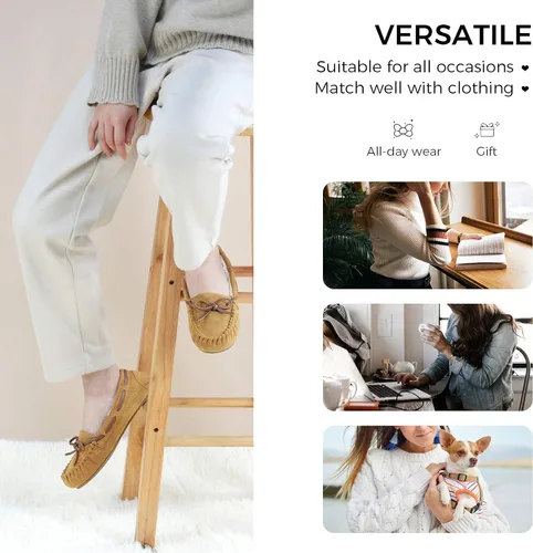 Miniatura 5 de Vonair Women's Moccasin Slippers Micro Suede Warm Faux Fur Pile Lined Lace-Up Cozy Bow Indoor & Outdoor Moccasins Slip On Loafers Shoes for Women