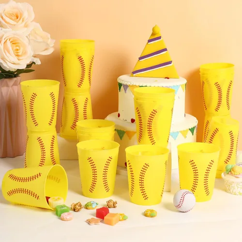 Miniatura 4 de 24 vasos de plástico para sóftbol reutilizables, suministros de fiesta, juegos de sóftbol deportivos, vasos de plástico para beber de 12 onzas