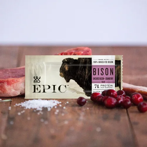 Miniatura 5 de Barritas EPIC de tocino de bisonte y arándanos rojos, alimentadas con hierba, 12 unidades en caja, barritas de 1.3oz