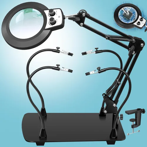 Miniatura 11 de Lupa con luz y soporte, lámpara de escritorio con iluminación LED de 30 x 10 veces y abrazadera, color infinito regulable, lupa manos libres