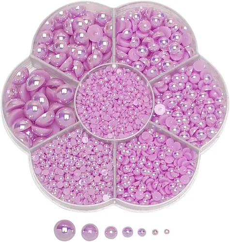 Miniatura 10 de Chenkou Craft - 1 caja con 3000 mitades de perlas, cuentas circulares con inferior plano, gemas sueltas Media bola fucsia oscura