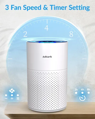 Miniatura 5 de Purificadores de aire para el dormitorio del hogar, filtro de aire ADTARK con filtro 3 en 1, modo de sueño y función de aroma, 3 modos de luz