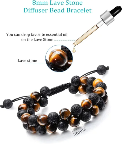 Miniatura 2 de Pulsera difusor de aceite esencial de piedra de lava ajustable cuerda trenzada cuentas de yoga para hombres y mujeres piedra original