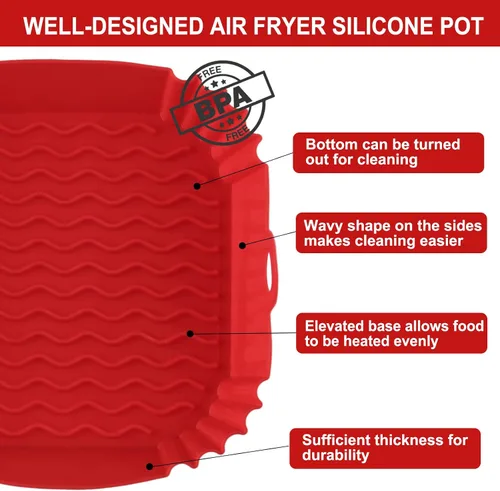 Miniatura 6 de Paquete de 2 forros cuadrados de silicona para freidora de aire, insertos reutilizables de 8 pulgadas para freidoras de aire de 4 a 7 cuartos