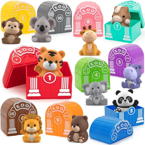 Miniatura 10 de Juguetes de aprendizaje para niños de 1, 2, 3 años, 20 juguetes de animales de granja, juguetes Montessori para contar, combinar y clasificar