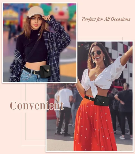 Miniatura 7 de WHIPPY Riñoneras para mujer, de piel, a la moda, para cinturón extraíble, para fiestas, viajes, 3- Negro