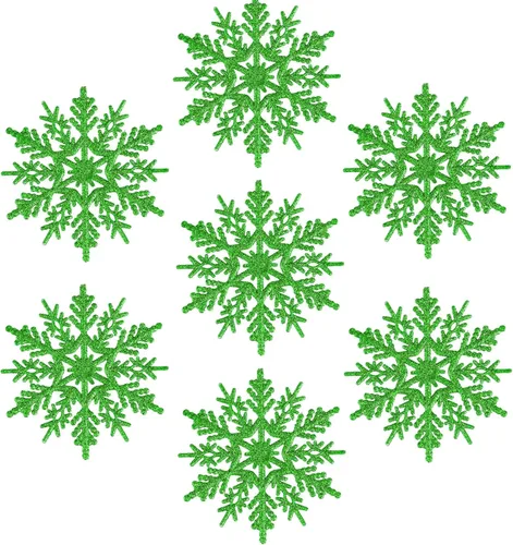Miniatura 11 de AMS 30 unidades 4"/100 mm adornos de copo de nieve de plástico con purpurina brillante, decoración de árbol de Navidad para boda, Acción de Gracias