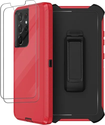 Miniatura 9 de Funda para Samsung Galaxy S21 Ultra con funda de clip para cinturón, 2 protectores de pantalla, cuerpo completo resistente, a prueba de golpes, a