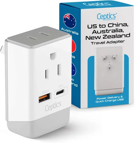 Miniatura 11 de Ceptics Adaptador de viaje universal, cargador universal 5 en 1 para laptop con 2 puertos USB-A y USB-C 3.5A para móviles, portátiles, cámaras