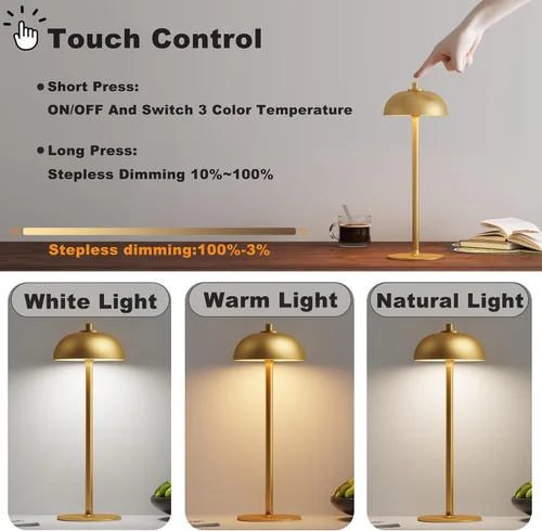 Miniatura 2 de Paquete de 2 lámparas de mesa inalámbricas, lámpara de mesa recargable portátil de 5000 mAh, 3 modos de color, luz de mesa de atenuación continua