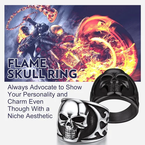 Miniatura 5 de Bandmax Anillos de calavera para hombre, de acero inoxidable, anillos de esqueleto de calavera para hombres y mujeres, anillos góticos punk