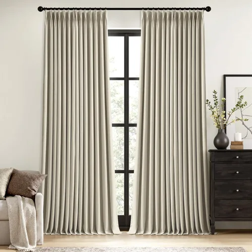 Miniatura 13 de MIULEE - Cortinas de lino beige con pliegues a presión 100% opacas para dormitorio, cortinas de ventana con memoria y bloqueo de luz para oscurecer