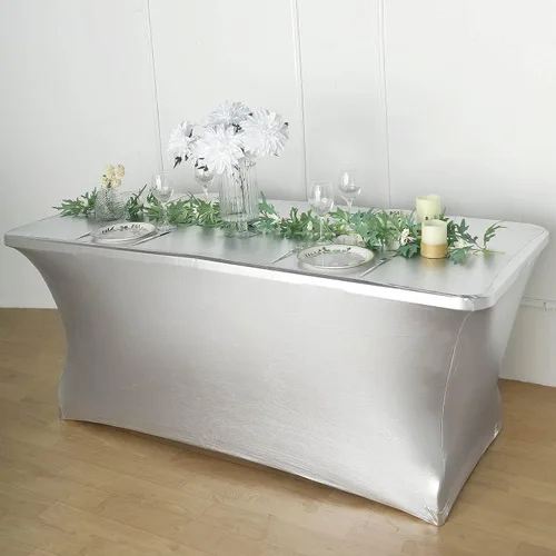 BalsaCircle - Mantel metálico de elastano ajustable de 6 pies, color plateado, decoración de fiesta de boda, suministros de catering para el hogar