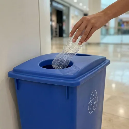 Miniatura 5 de Restaurantware Solo tapa: RW Clean 1 tapa de lata de reciclaje, se adapta a bote de basura de 23 galones, dos aberturas de botella/lata, tapa de Azul