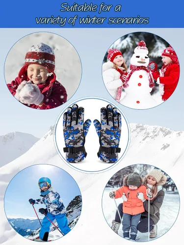 Miniatura 7 de 6 pares de guantes de invierno para niños, impermeables, guantes de esquí para nieve, cálidos, dedos completos, snowboard, guantes unisex para clima