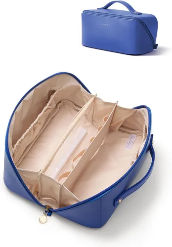 Miniatura 54 de EACHY Bolsa de Maquillaje de Viaje, Bolsas de Cosméticos de Gran Capacidad para Mujeres, Bolsa Portátil Impermeable que se Abre Plana, Bolsa de Aseo