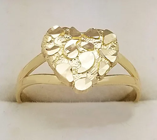 Miniatura 2 de Anillo de pepita de oro macizo de 10 quilates Anillo de corazón de oro