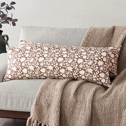 Miniatura 11 de Foindtower - Juego de 2 fundas de almohada decorativas con flores neutras estilo farmhouse, fundas de almohada boho para sofá, sofá cama