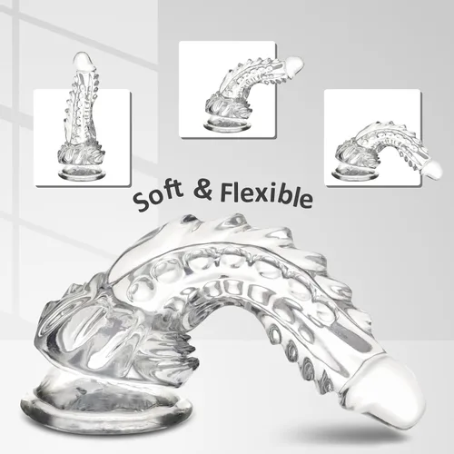 Miniatura 5 de Consolador de dragón, consolador transparente de 6.7 pulgadas con ventosa para jugar con manos libres, consolador de fantasía para adultos, juguetes