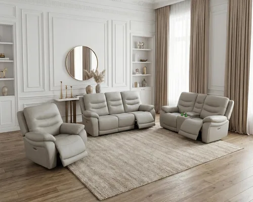 Miniatura 36 de Juego de 3 piezas para sala de estar, sofá reclinable eléctrico de cuero con puertos USB, iluminación LED y portavasos, asientos de cine en casa