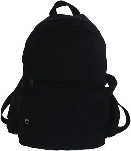 Miniatura 3 de Mochila de lona para mujer, mochila estética retro, mochila básica para estudiantes de secundaria/universidad, bolsa de viaje para laptop, Negro