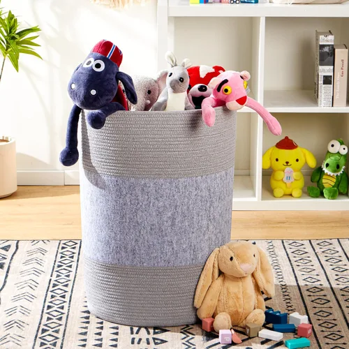 Miniatura 6 de Cesta de lavandería jumbo de 90 L, 17 x 17 x 24 pulgadas, cesta de lavandería tejida extra grande para almacenamiento de mantas, canasta alta