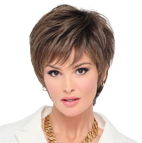 Miniatura 39 de Raquel Welch - Peluca corta Bob atada a mano feroz y enfocada por Hairuwear, gorra de tamaño medio, castaño iluminado por el sol RL10/12