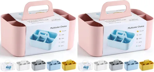 Organizador multiusos con asa, cesta apilable de plástico, soporte de almacenamiento dividido para suministros de manualidades, maquillaje, baño,