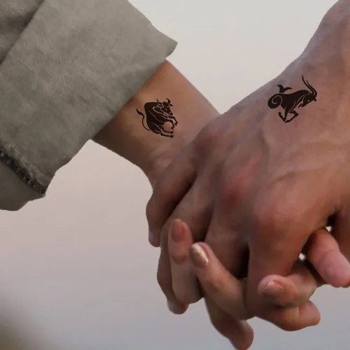Miniatura 3 de Juego de 2 calcomanías de tatuaje temporal pequeñas, diseño de tótem negro de signos del zodiaco, Leo Sagitario, Virgo, Escorpio, Escorpio, Tauro
