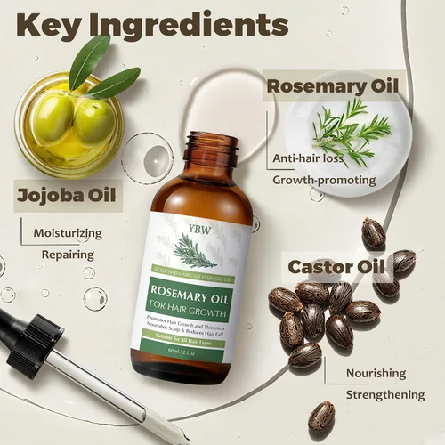 Miniatura 2 de YBW Aceite de romero para el crecimiento del cabello, aceite orgánico para el cabello de romero con biotina, ricino y jojoba, fortalece, nutre