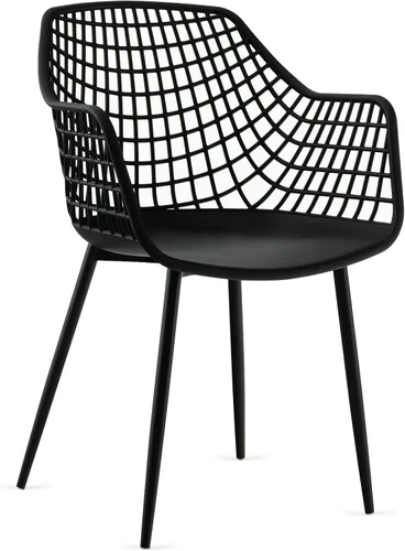 Miniatura 8 de Giantex Juego de 4 sillas de comedor modernas, sillones negros con respaldo de 15 pulgadas de alto, patas de metal con recubrimiento en polvo