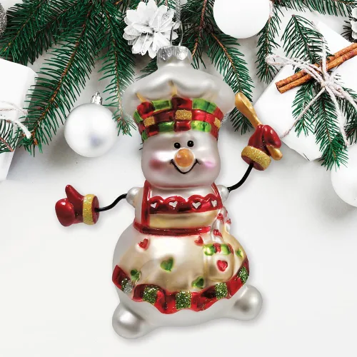 Miniatura 6 de Adorno navideño de cristal de chef de muñeco de nieve alegre