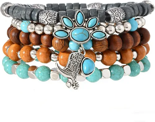 Miniatura 42 de Pulsera Gótica Ajustable de Cuero Trenzado Punk Multicapa de Estilo Grunge, Conjunto de Pulseras Emo con Brazalete de Metal, Envoltura