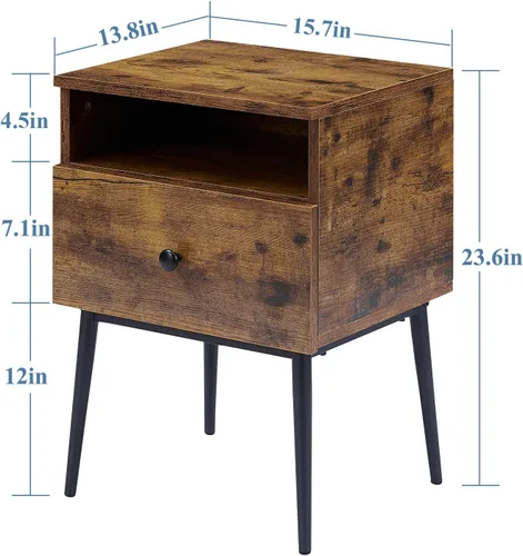 Miniatura 3 de VECELO Juego de 2 mesitas de noche modernas, mesa auxiliar cuadrada con cajón y espacio de almacenamiento para dormitorio y sala de estar