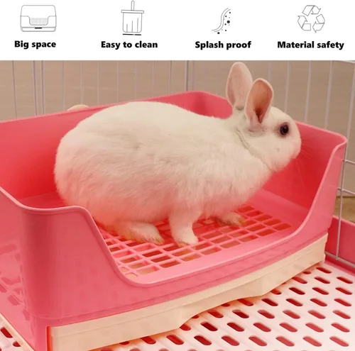 Miniatura 4 de kathson Caja de arena grande para conejo con cajón, entrenador de esquina para inodoro de conejo, caja de arena para conejillos de indias, sartén