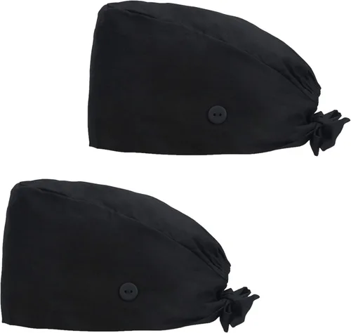 Miniatura 32 de QBA Gorra de trabajo ajustable con botón, gorro de trabajo de algodón, banda elástica para atar en la espalda, para mujeres y hombres, talla única