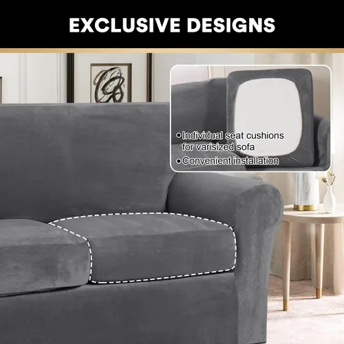 Miniatura 5 de PrinceDeco Funda de sofá de felpa de terciopelo para sofá de 2 cojines de ancho de hasta 90 pulgadas, protector de muebles lavable amigable para Gris