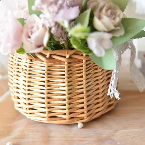 Miniatura 4 de Cesta de mimbre de ratán para flores, juego de 2 cestas de boda para niña, cesta tejida a mano de sauce con asas e inserto de plástico, cesta