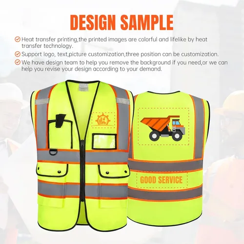 Miniatura 2 de Chaleco Reflectante Clase 2 de Seguridad ANSI con Bolsillos y Cremallera de Alta Visibilidad Uniforme de Construcción D-amarillo-1pack-personalizado